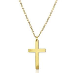Gold Stainless Cross Pendant Fashion Necklace 17.5"-19.5” Adjustable Chain